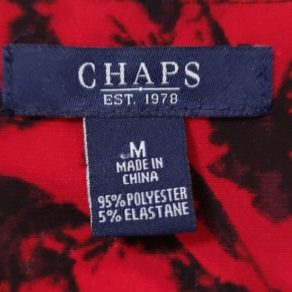 Chaps Dress Womens M Poppy Red Dark Floral Baby Doll Milkmaid Flare Skirt Retro - Picture 2 of 4